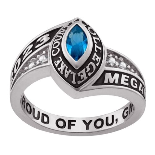Ladies Platinum Celebrium? Marquise Birthstone and CZ Class Ring