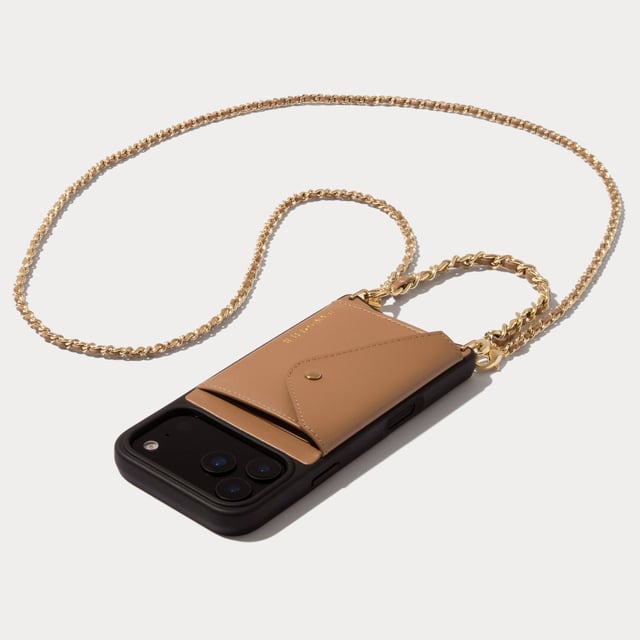Lily Side Slot Leather Crossbody Bandolier Set - Tan/Gold