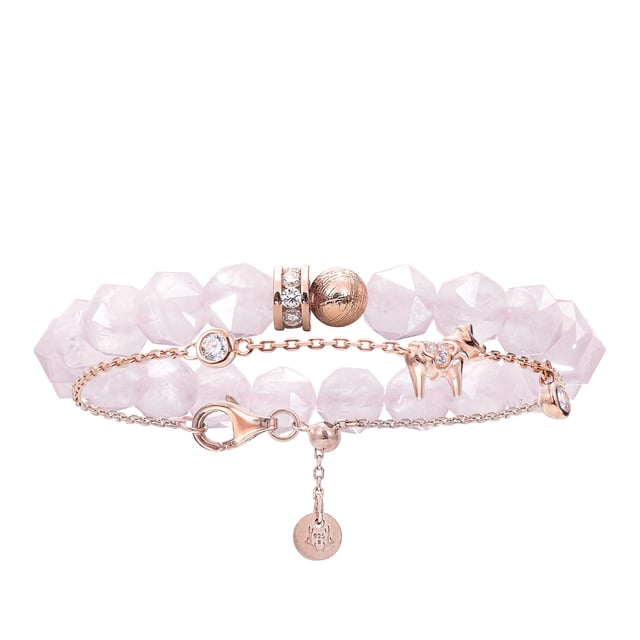 Dala Horse Rose Quartz & Meteorite Stacked Bracelet