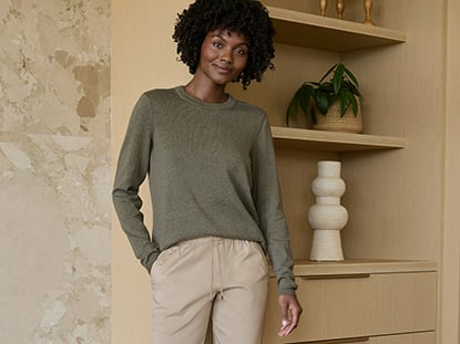 PACT Women's Khaki Green Coastal Double Gauze Tapered Pull-On Pant S
