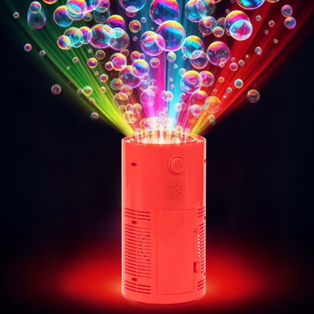 Fireworks Bubble Machine with Dazzling RGB LED Lights – 8.5” Automatic Bubble Blower for Kids, 20 holes 240ml Solution