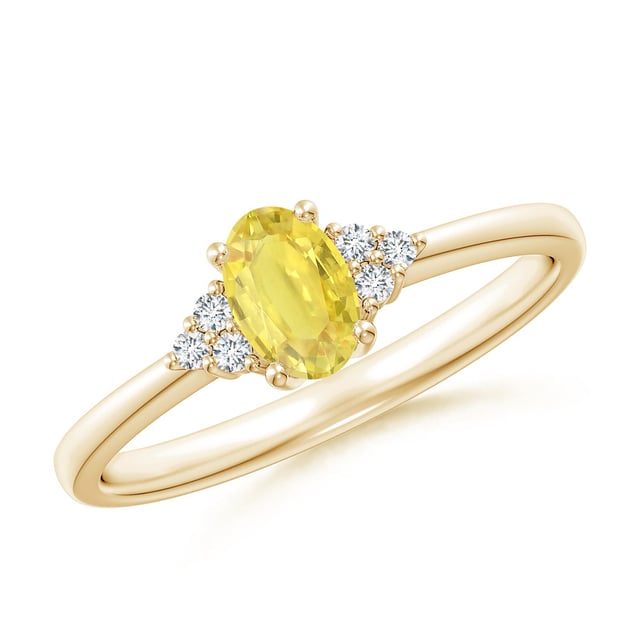 Solitaire Oval Yellow Sapphire Ring with Trio Diamond Accents