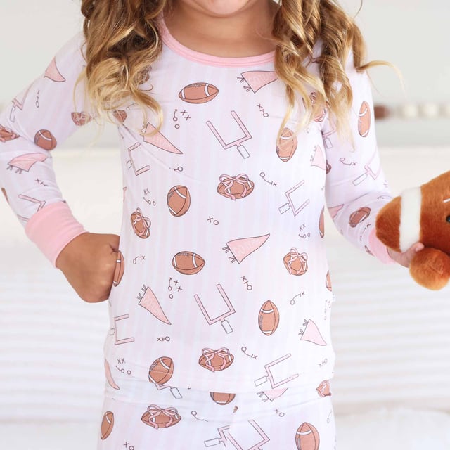 Tiny Touchdowns Two Piece Pajama Set | Pink