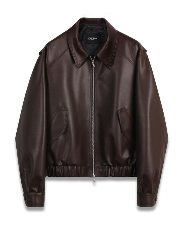 OVERSIZED VEGAN LEATHER BOMBER JACKET (BROWN)