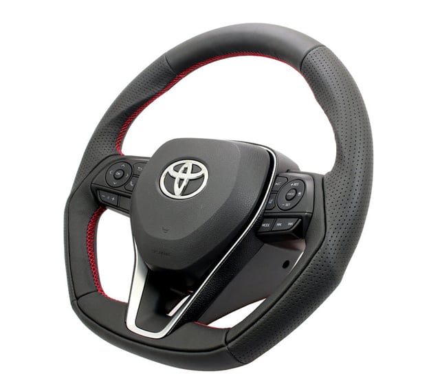 KENSTYLE STEERING WHEEL BLACK LEATHER WRINKLED LEATHER RED STITCHING FOR TOYOTA RAV4 GASOLINE MXAA52 MXAA54 TD01
