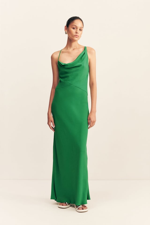 RIO ASYMMETRIC COWL MAXI DRESS - ABUNDANT GREEN