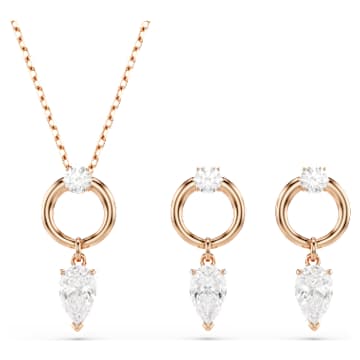 Mesmera set, Pear cut, Round cut, White, Rose gold-tone plated