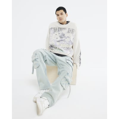 Blue Loose Fit Cargo Jeans