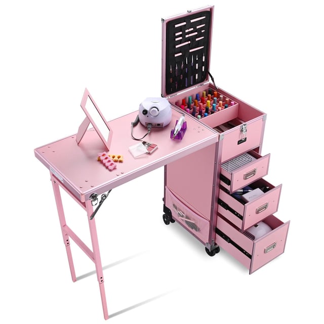 TheLAShop Rolling Makeup Station with Slide Drawers Detachable Pink (Preorder)