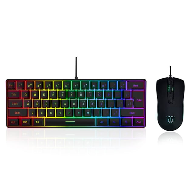 DGG 60% Gaming Keyboard and Mouse Combo  Small Keyboard and Mouse Set  Mini Gaming Keyboard 61 Keys True RGB Mechanical Feel  fo