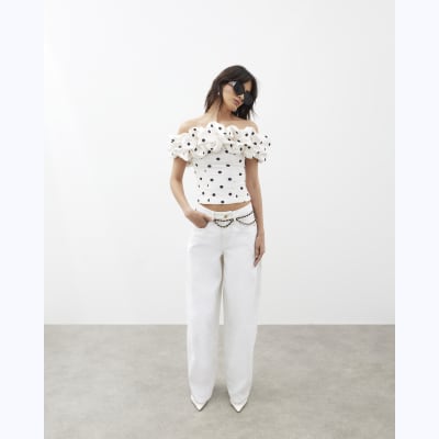 White Denim Barrel Jeans