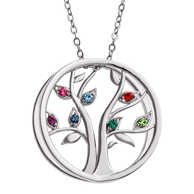 Personalized Birthstone Tree of Life Necklace- Silver Plated