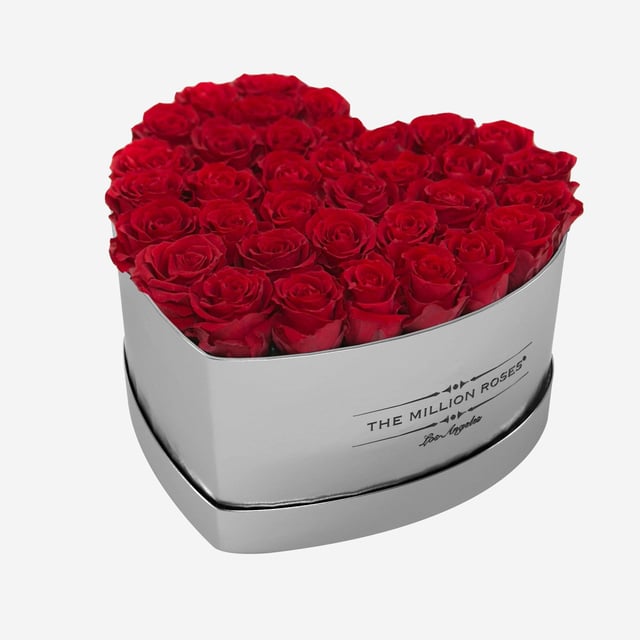 Heart Mirror Silver Box | Red Roses