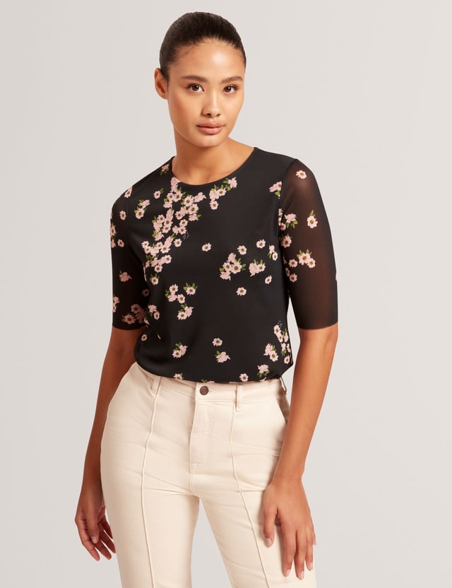 SHORT SLEEVE MESH TOP | RICH BLACK
