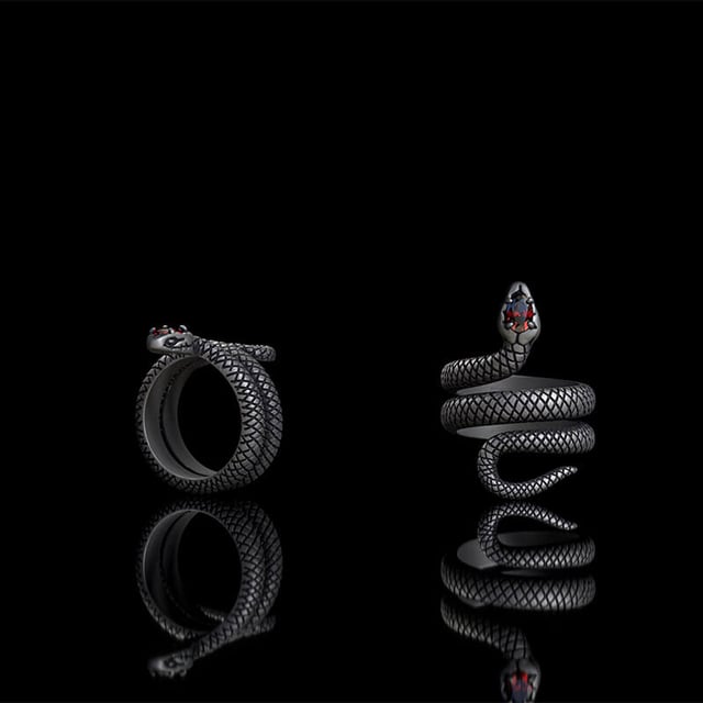 Zircon-set Coiled Snake Sterling Silver Ring
