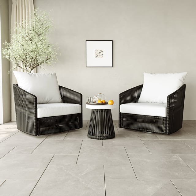 3-piece Cushioned Swivel Patio Wicker Furniture Set Outdoor Rattan Bistro Set