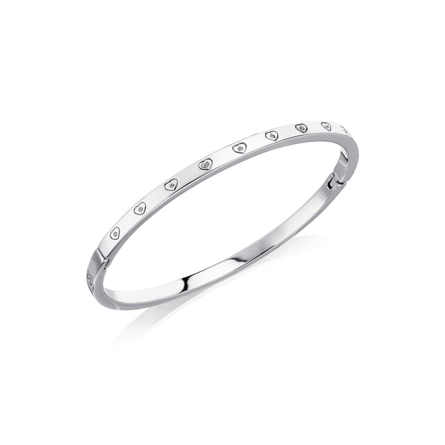 Aqua Crystal Heart Bangle (Silver)