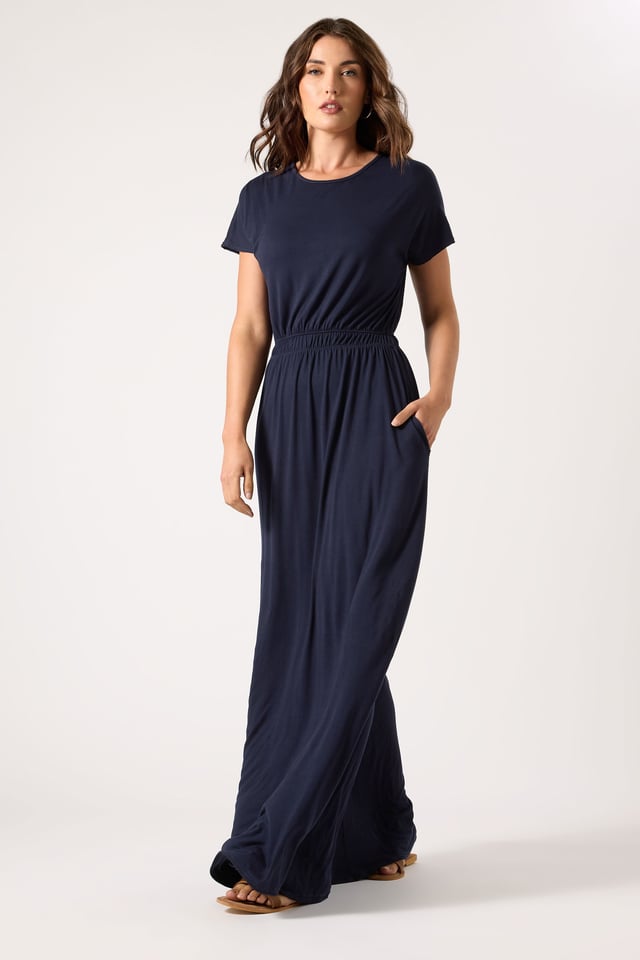 LTS Tall Navy Blue Shirred Waist Maxi Dress