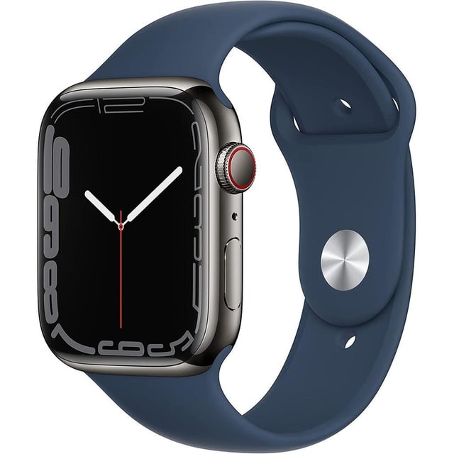 Apple Watch (Series 7) October 2021 - Cellular - - Stainless steel Gray - Sport band Blue