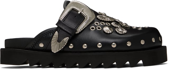 Black Eyelet Metal Sabot Slip-on Loafers