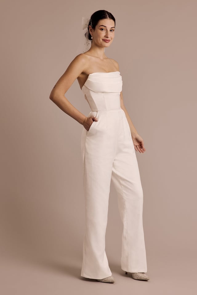 Strapless Satin Jumpsuit with Illusion Back