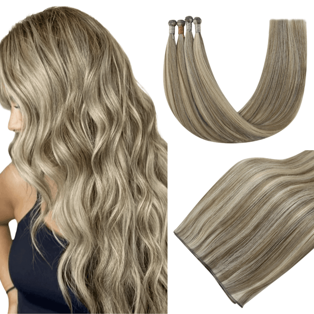 Full Shine Genius Weft Hair Extensions Virgin Hair Highlights Brown With Blonde (#P8/60)
