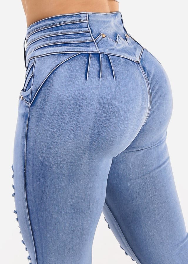 MX JEANS Mid Rise Butt Lifting Ripped Skinny Jeans
