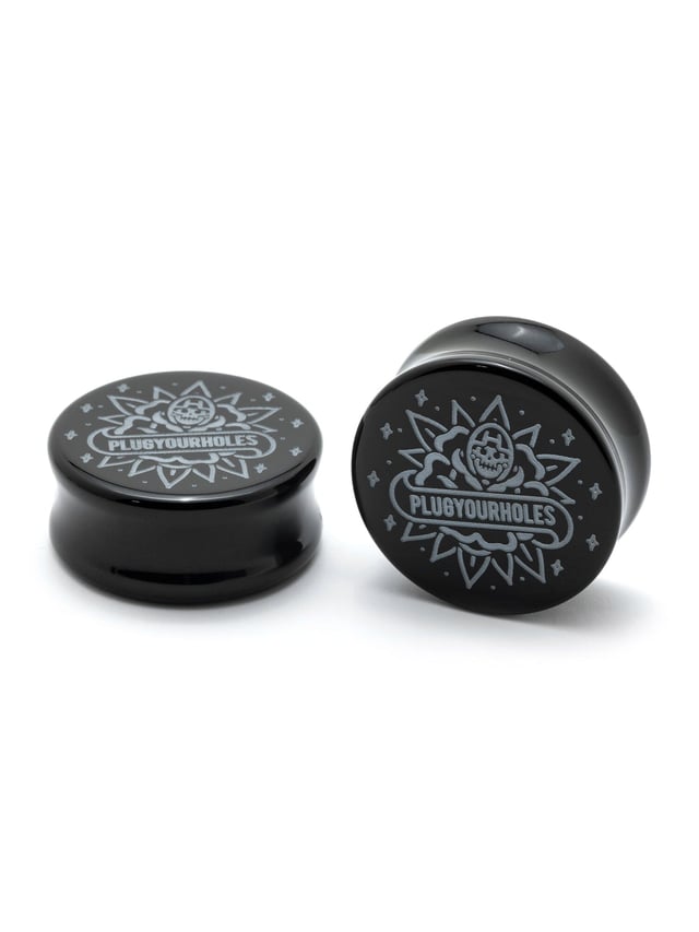 PYH Reaper Engraved Black Agate Stone Plugs