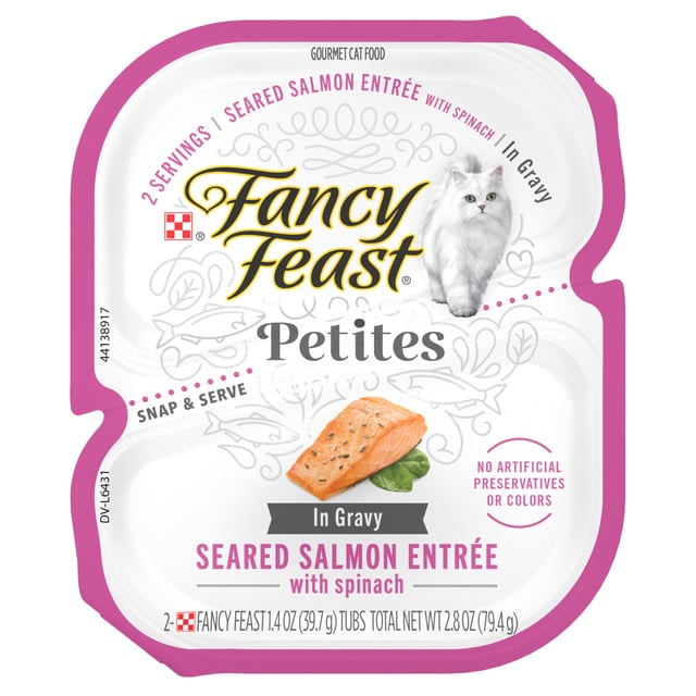 Fancy Feast Petites Seared Salmon With Spinach Entree Gourmet Gravy Wet Cat Food, 2.8 oz., Case of 12