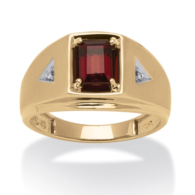 Men's 1.21 TCW Emerald-Cut Genuine Garnet and Diamond Accent Ring in 10k Gold