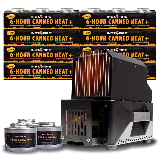 VESTA Self-Powered Indoor Space Heater & Cook Stove WITH 24 Canned Heat PLUS cans of fuel by InstaFire