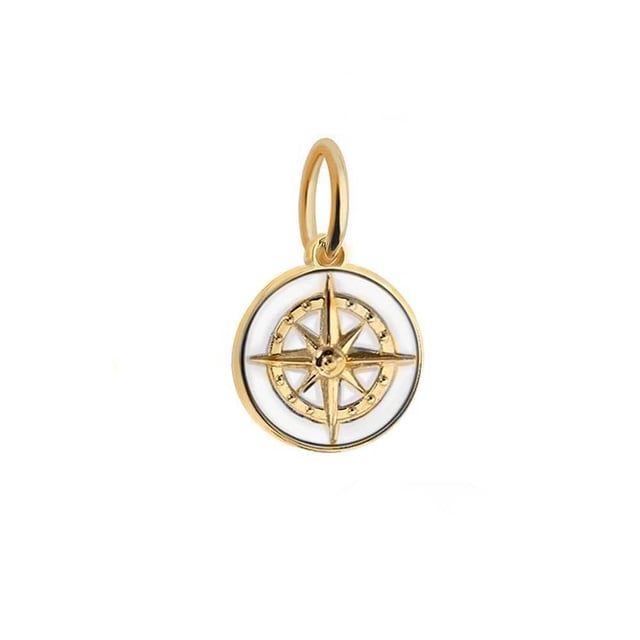 Compass Charm White Enamel, Gold Mini