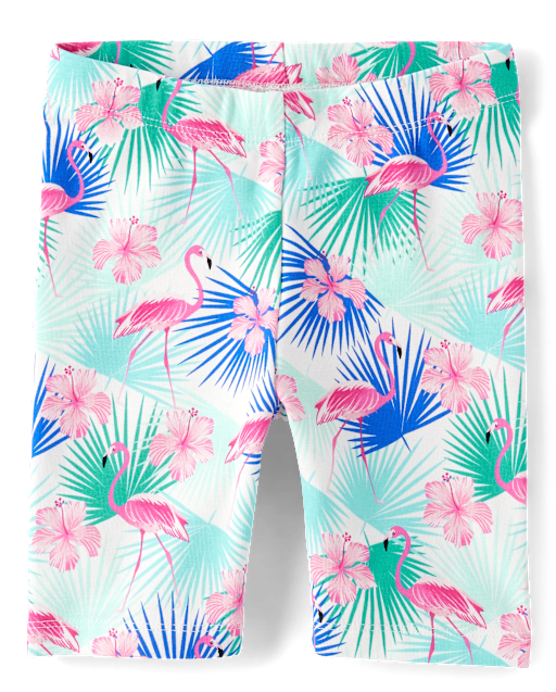 Girls Flamingo Bike Shorts - Seaside Palms - Pink