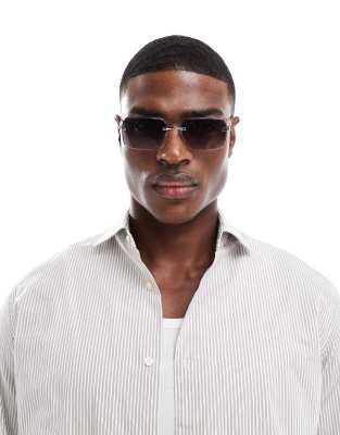 ASOS DESIGN  rimless sqaure sunglasses with black lens and metal silver frame 