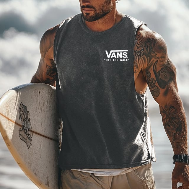 Men's Vintage Surfing Oversized Print Tank Top