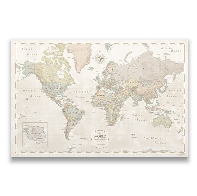 Push Pin World Map (Pin Board) - Desert Sunrise