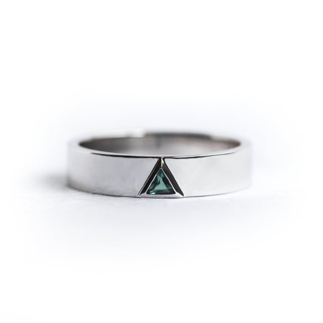 Mens triangle alexandrite band, White gold mens band with
