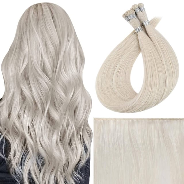 Virgin Hand Tied Weft Hair Extensions Platinum Blonde #1000
