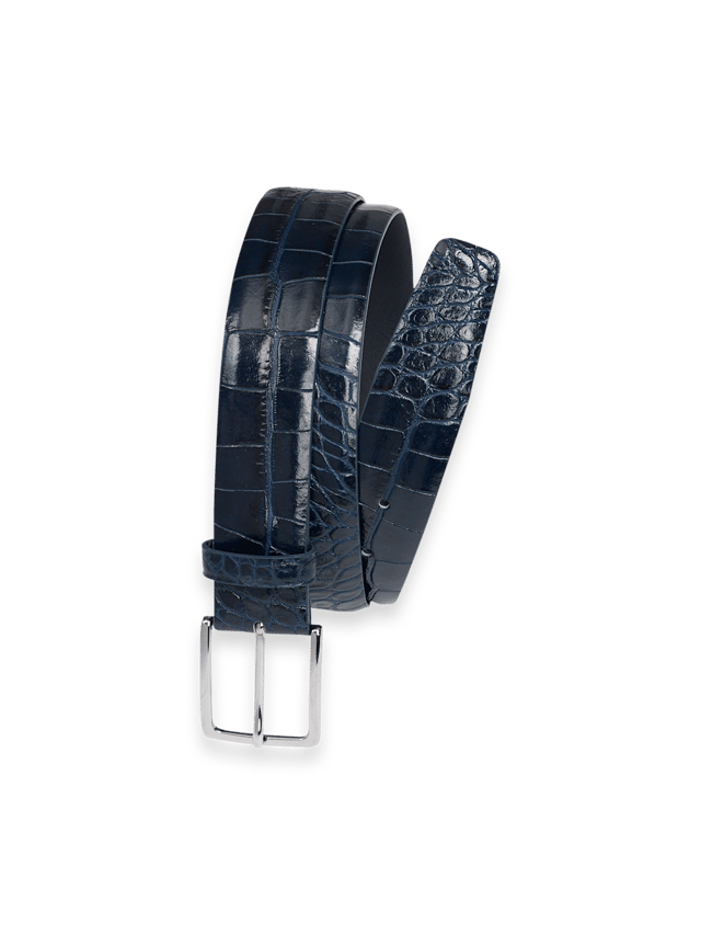 Crocodile Embossed with Changeable Buckle Belt - Navy