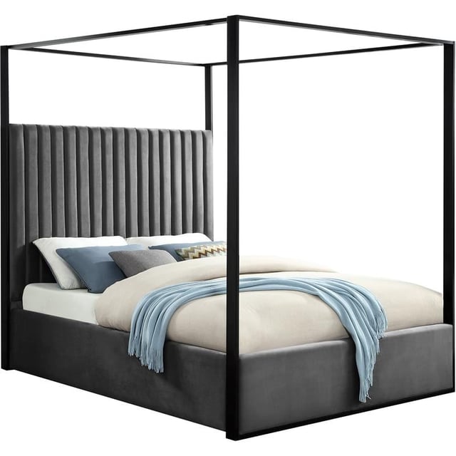 Meridian Furniture Jax Solid Wood and Velvet King Bed in Gray