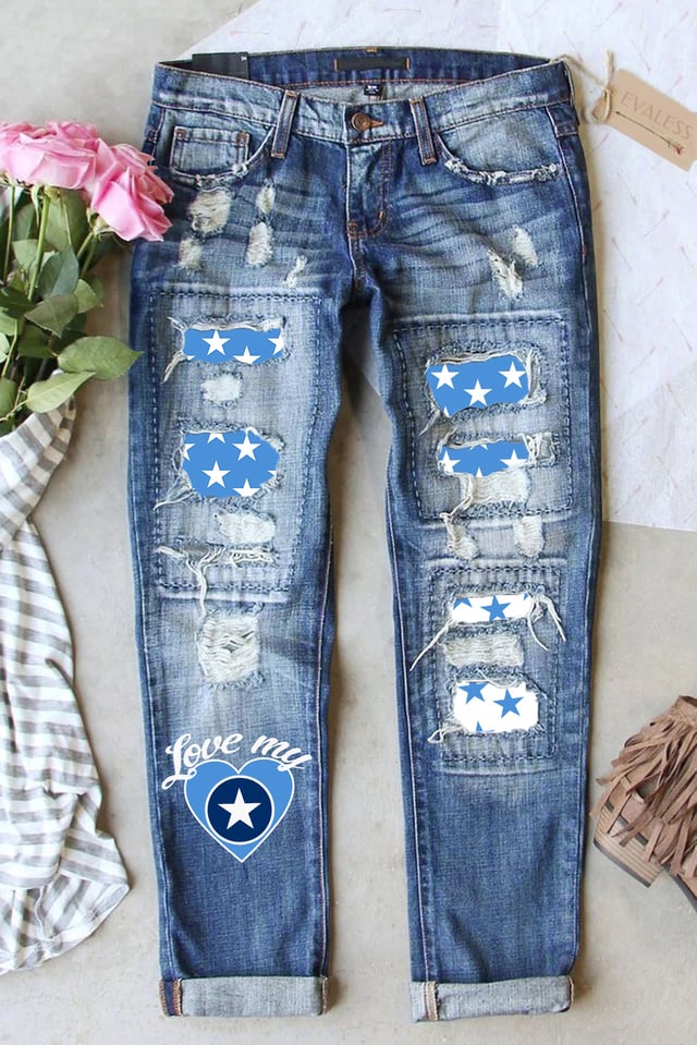 Love My Star Ripped Casual Jeans