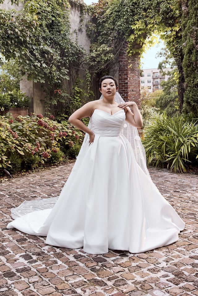 Draped Satin Sculpted Neckline Ball Gown