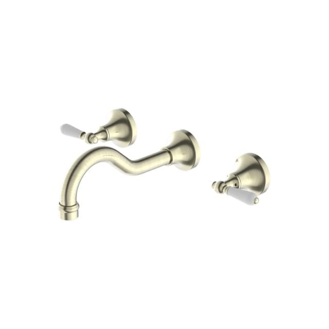 Nero York Wall Basin Set With White Porcelain Lever Aged Brass