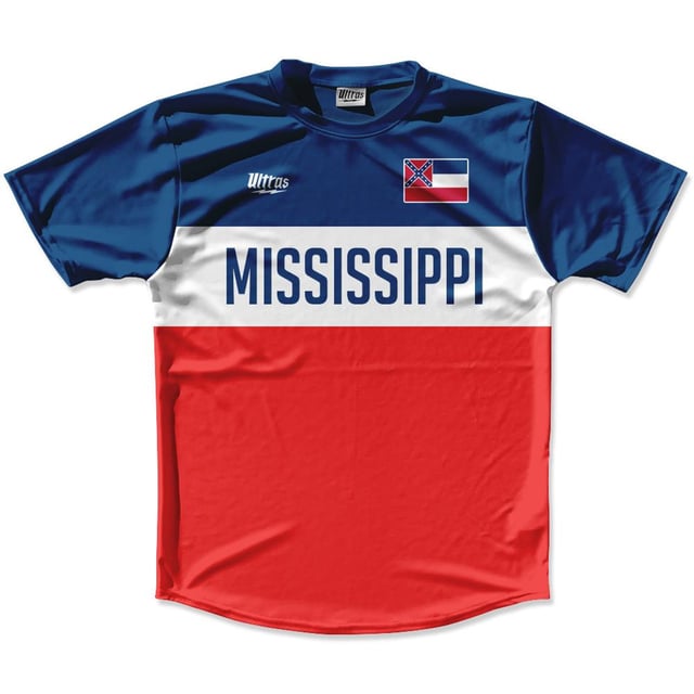 Ultras Mississippi Flag Finish Line Running Cross Country Track Shirt Made In USA - Red Navy