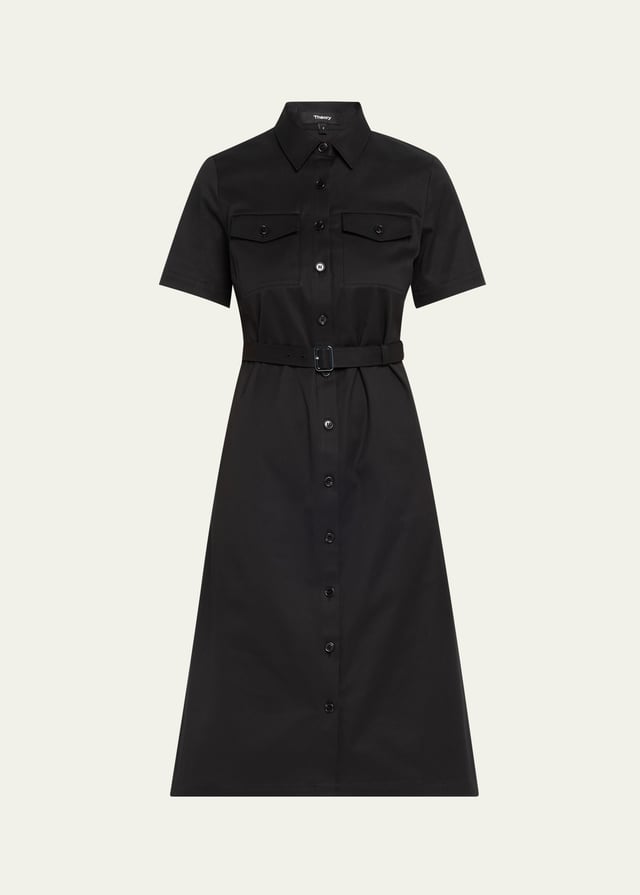 Short-Sleeve Military Chino Midi Dress