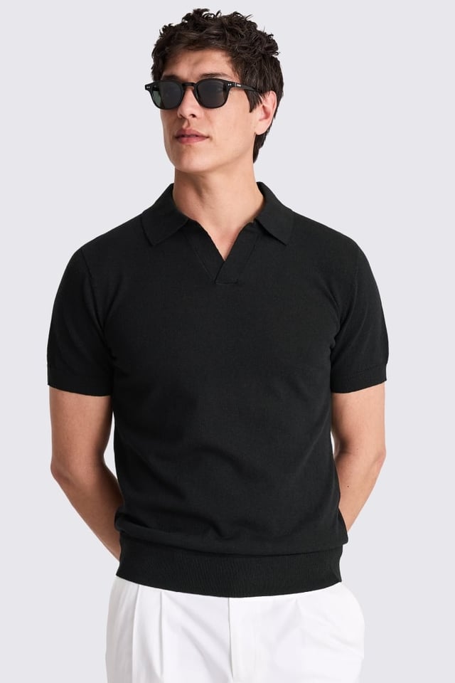 Linen Blend Black Skipper Polo