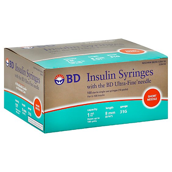 Bd Ultra-fine Short Insulin Syringes 31g X 8mm 1cc - 100 CT
