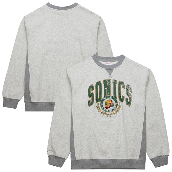 Men's Seattle SuperSonics Mitchell & Ness Heather Gray Hardwood Classics Vintage Logo Pullover Sweatshirt