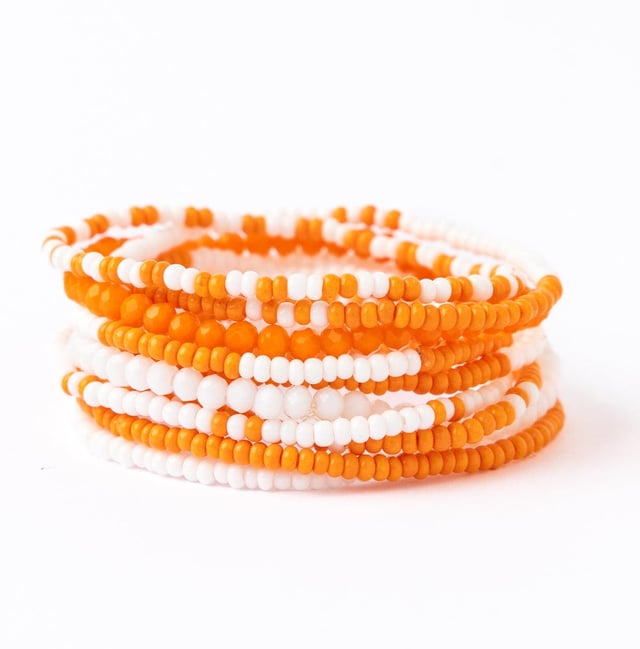 Game Day Color Block Beaded 10 Strand Stretch Bracelets Orange + White