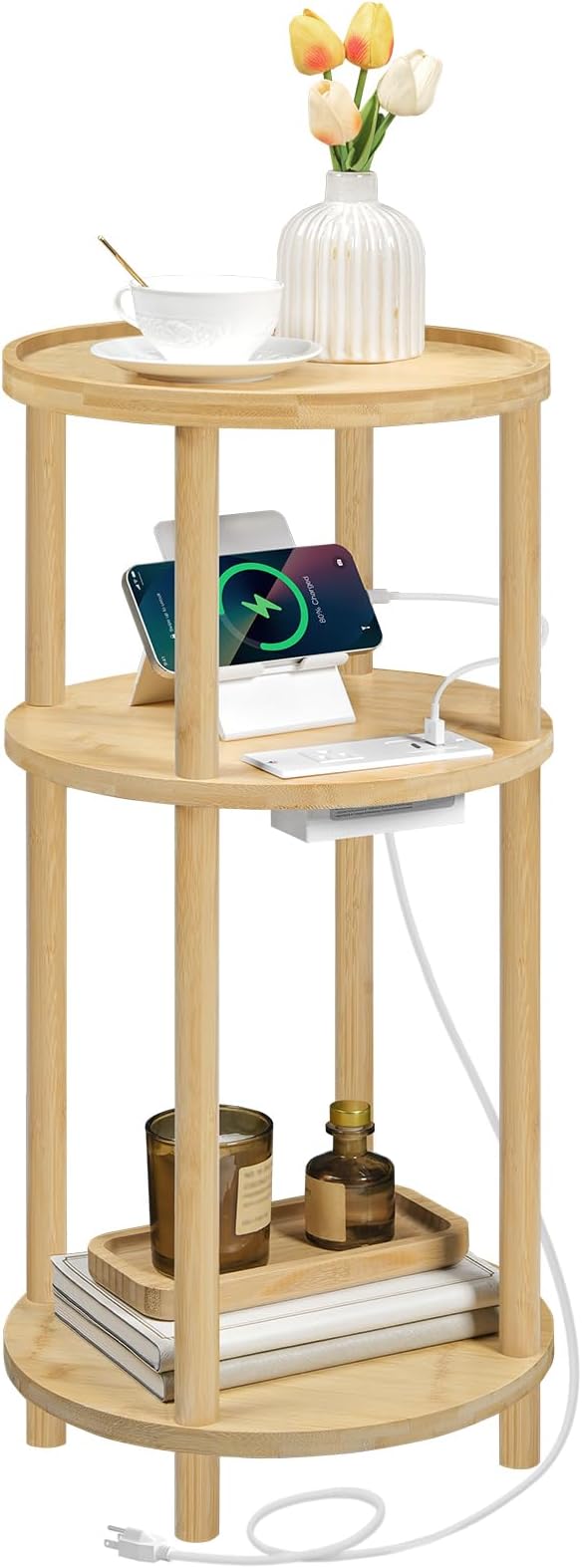 HOOBRO Small Round Side Table, Bamboo End Table Natural YL152UBZ01